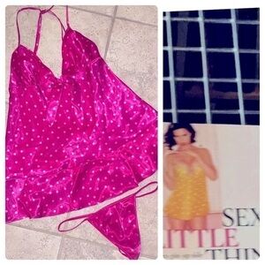 victoria's secret 07 sexy little things panties & Top open back pink polka dots